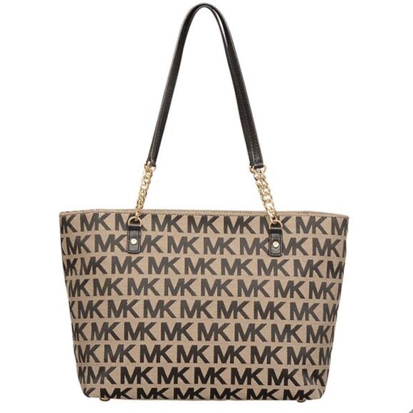 Michael Kors Handbags - Michael Kors Jet Set Black & Beige Large Tote Bag